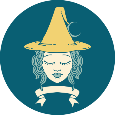 Retro Dövme Tarzı İnsan Cadı Karakteri Bir insan tarafından çizilmiş pankartıyla