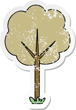 Bir insan tarafından çizilmiş garip bir el çizimi karikatür ağacının sıkıntılı çıkartması.