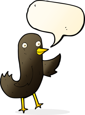 Bir insan tarafından çizilmiş konuşma baloncuklu komik çizgi film kuşu.