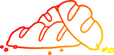 Bir insan tarafından çizilmiş taze fırınlanmış ekmeğin sıcak çizgi çizimi