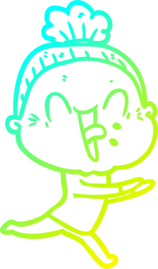 Bir insan tarafından çizilmiş, mutlu, yaşlı bir kadının çizimi.