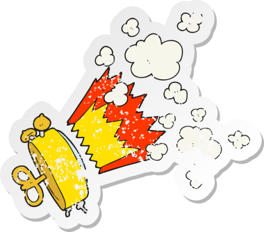 Bir insan tarafından çizilmiş çizgi film çalar saatinin gerilimli retro etiketi.