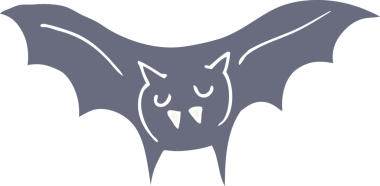 Bir insan tarafından çizilmiş düz renkli vampir yarasa çizgi filmi.