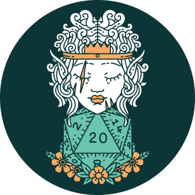 Bir insan tarafından çizilmiş doğal 20 zarlı elf barbar karakteri simgesi