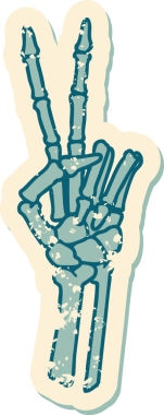 Bir insan tarafından çizilmiş barış işareti veren bir iskeletin sembolik dövmesi.