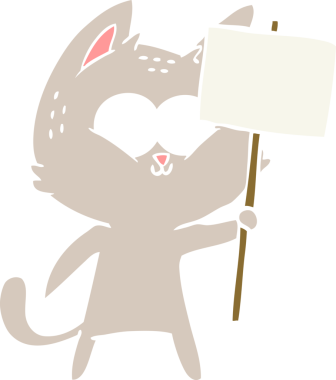 Bir insan tarafından çizilmiş düz renkli çizgi film kedisi.