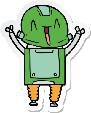 Bir insan tarafından çizilmiş robot karikatür çıkartması.