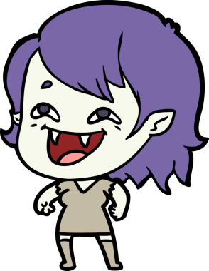 Bir insan tarafından çizilmiş gülen vampir kız çizgi filmi.