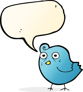 Bir insan tarafından çizilmiş konuşma baloncuklu komik çizgi film kuşu.