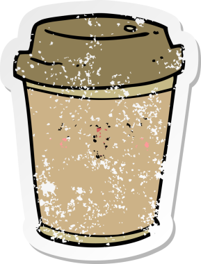 Çizgi filmin sıkıntılı çıkartması. Bir insan tarafından çizilmiş kahveyi dışarı çıkar.