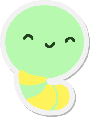 Bir insan tarafından çizilmiş küçük bir solucan çıkartması.