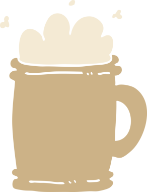 Bir insan tarafından çizilmiş düz renkli çizgi film bira tankardı