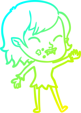 Bir insan tarafından çizilmiş yanağında kan olan vampir bir kızın çizdiği soğuk çizgi.