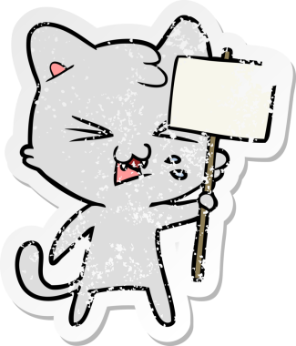 Bir insan tarafından çizilmiş bir karikatür tıslayan kedinin sıkıntılı çıkartması.