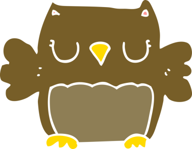 Sevimli düz renkli çizgi film baykuşu bir insan tarafından çizildi