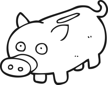 Bir insan tarafından çizilmiş siyah beyaz bir domuz kumbarası.