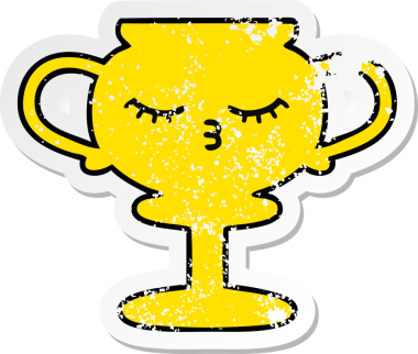 Bir insan tarafından çizilmiş sevimli bir karikatür kupasının sıkıntılı çıkartması.