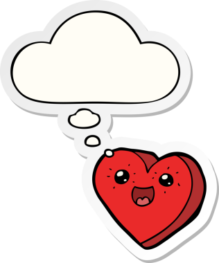 kalp karikatürü karakteri, insan tarafından çizilmiş bir çıkartma şeklinde düşünce baloncuğu.