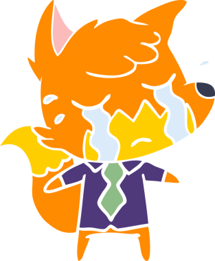 Ağlayan tilki düz renkli çizgi film bir insan tarafından çizildi.