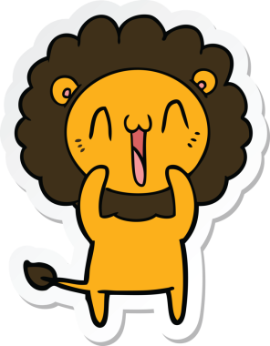 Bir insan tarafından çizilmiş mutlu bir aslanın çıkartması.