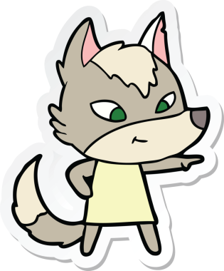 Bir insan tarafından çizilmiş dost canlısı bir kurt çizgi filminin çıkartması.