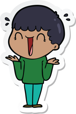 Bir insan tarafından çizilmiş omuz silken bir çizgi film karakterinin çıkartması.