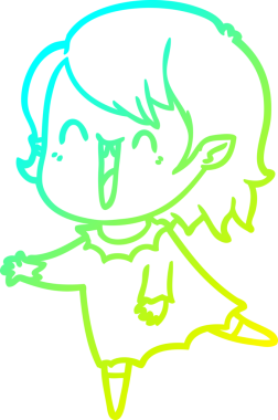 Bir insan tarafından çizilen mutlu vampir kız çizgi filminin soğuk gradyanı.