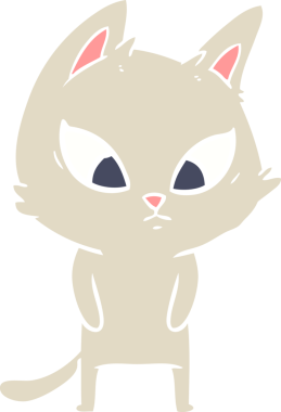 Bir insan tarafından çizilmiş düz renkli çizgi film kedisi.