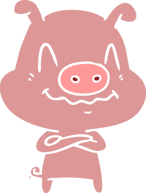 Bir insan tarafından çizilmiş düz renkli çizgi film domuzu.