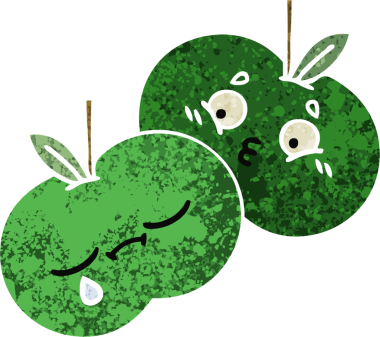 Bir insan tarafından çizilmiş elmaların retro çizim tarzı karikatürü