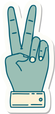 Barış sembolünün çıkartması. Bir insan tarafından çizilmiş iki parmak el hareketi.