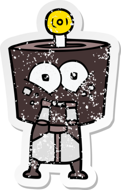 Bir insan tarafından çizilmiş mutlu çizgi film robotunun sıkıntılı çıkartması.