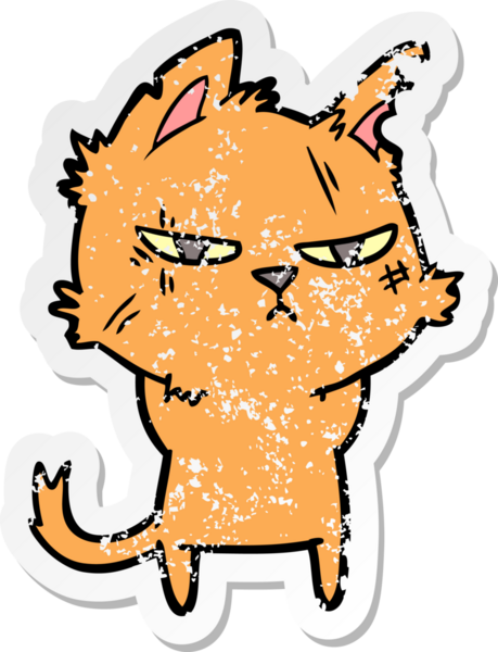 Bir insan tarafından çizilmiş sert bir çizgi film kedisinin sıkıntılı çıkartması.