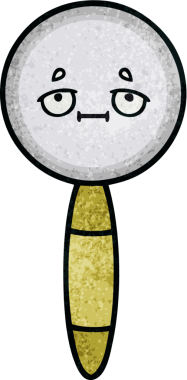 Bir insan tarafından çizilmiş bir büyüteçin retro grunge desen karikatürü