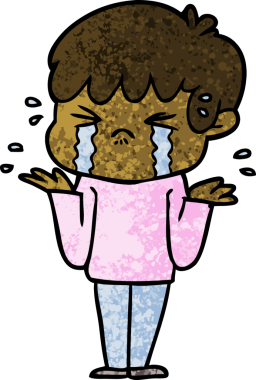 Bir insan tarafından çizilmiş ağlayan ve omuz silken çizgi filmci çocuk.