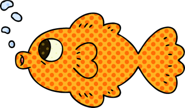 Bir insan tarafından çizilmiş tuhaf çizgi film balığı.