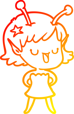 Bir insan tarafından çizilmiş mutlu bir uzaylı kız çizgi filmi.