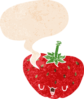 grunge 'da konuşma baloncuğu olan karikatür çileği bir insan tarafından çizilmiş tedirgin geçmiş dokuma tarzı