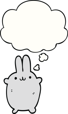 Bir insan tarafından çizilmiş düşünce kabarcığı olan çizgi film tavşanı.