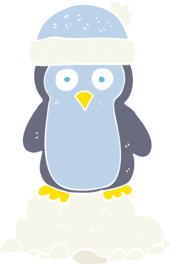 Bir insan tarafından çizilmiş düz renkli bir penguen şapkası.