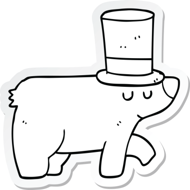 Bir insan tarafından çizilmiş silindir şapkalı bir ayının çıkartması.