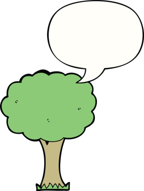 Bir insan tarafından çizilmiş konuşma balonlu çizgi film ağacı.