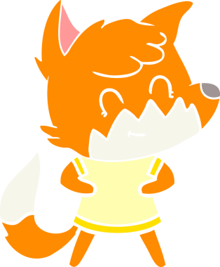 Bir insan tarafından çizilmiş düz renkli çizgi film mutlu tilki