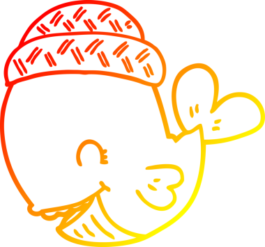 Bir insanın çizdiği şapkayı takan bir balinanın sıcak çizgi çizimi