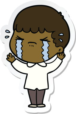 Bir insan tarafından çizilmiş, ağlayan bir çizgi film karakterinin çıkartması.