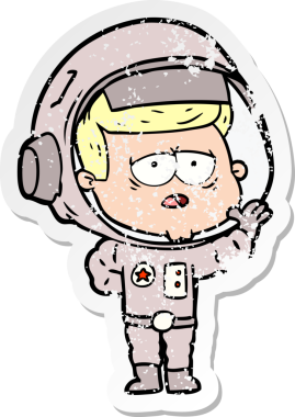 Bir insan tarafından çizilmiş yorgun bir astronotun sıkıntılı çıkartması.