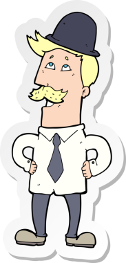 Bir insan tarafından çizilmiş bıyıklı bir karikatürcünün çıkartması.