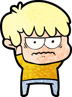 Bir insan tarafından çizilmiş sinirli çizgi film çocuğu.