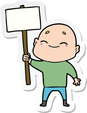 Bir insan tarafından çizilmiş mutlu, kel bir adamın çıkartması.