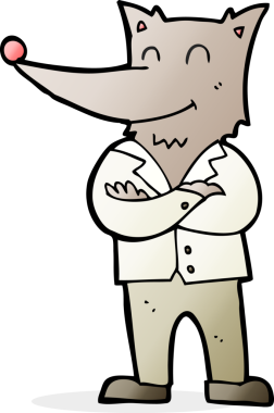 Bir insan tarafından çizilmiş gömlekli bir kurt.